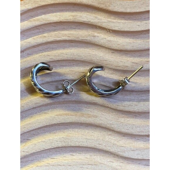 VTG Sterling Silver 925 NVC Half Hoop Open Work Braided Earrings Boho Minimalist - Picture 9 of 15